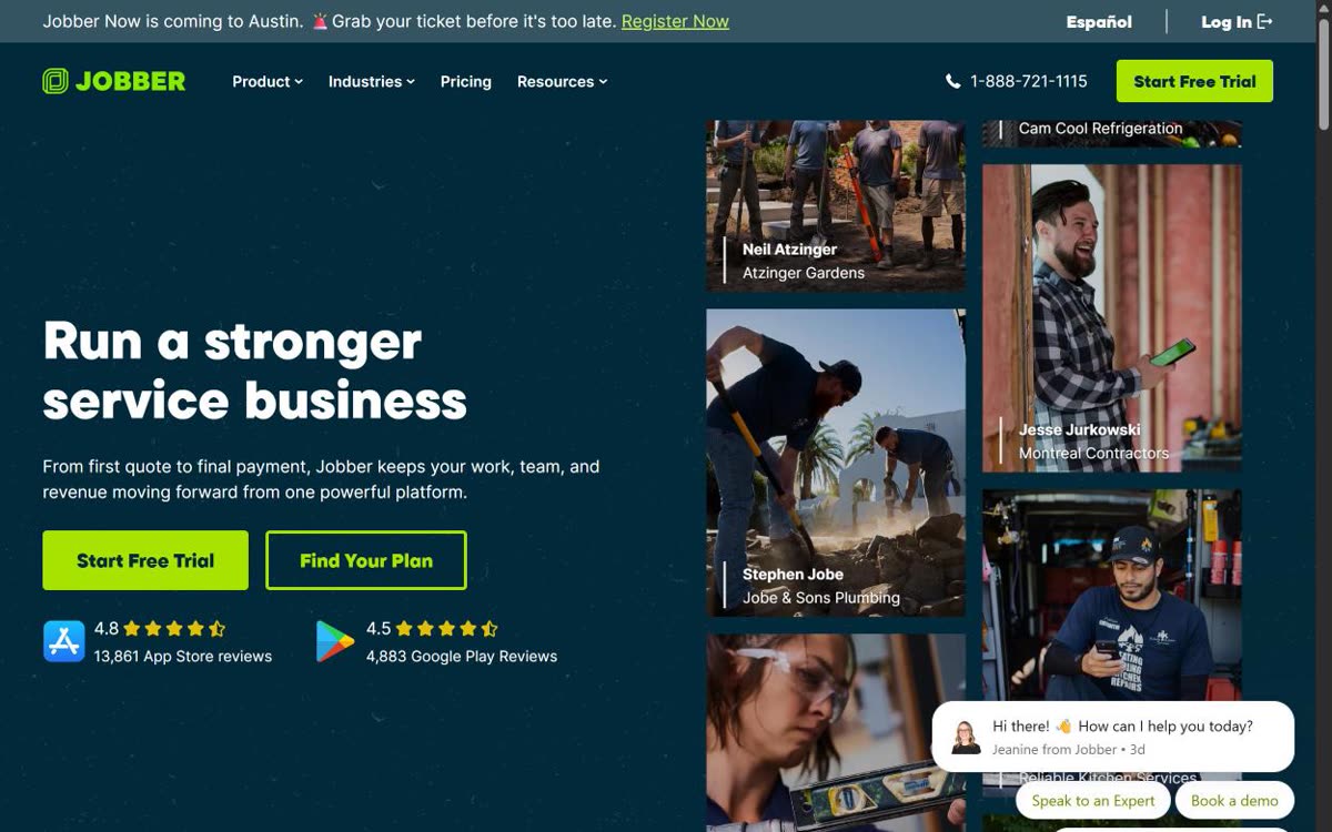 Screenshot of the Jobber website